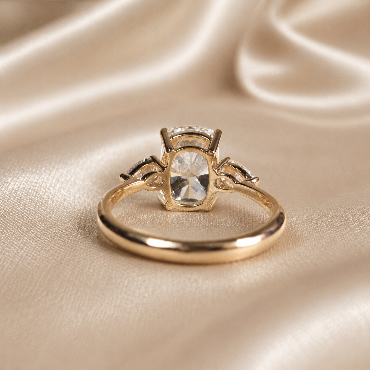 Cushion Lab Grown Diamond Engagement Ring Pear Side Diamond Three Stone Ring