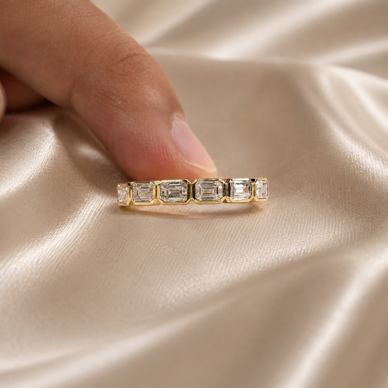 Emerald Lab Grown Diamond Wedding Band Handmade Eternity Band