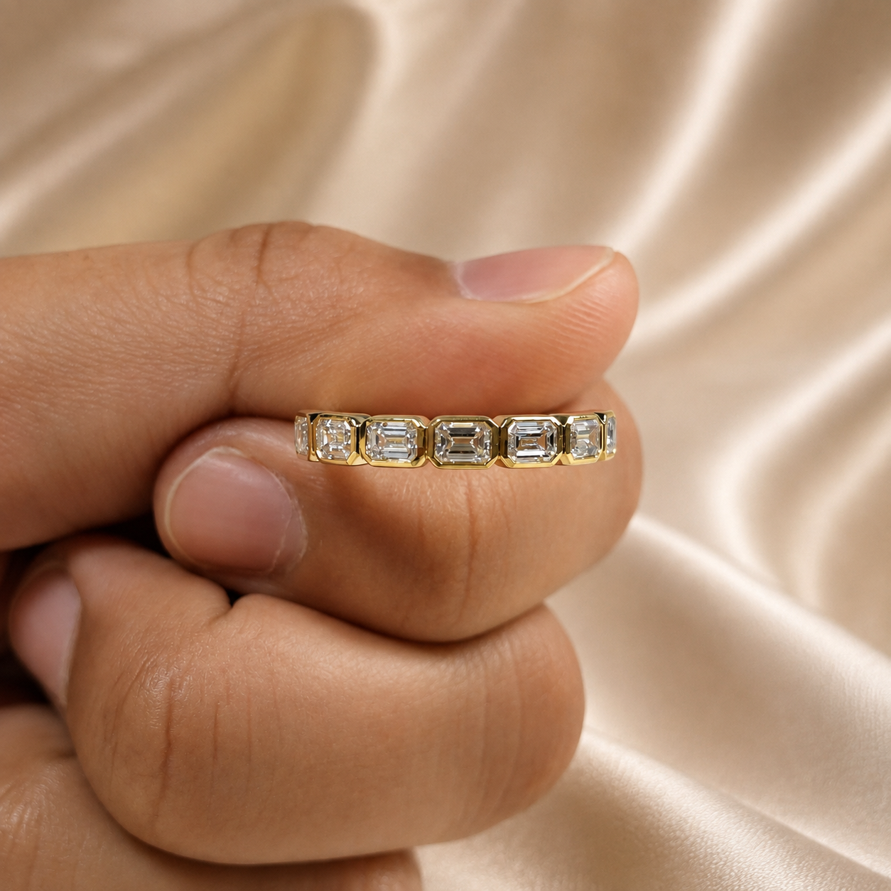 Emerald Lab Grown Diamond Wedding Band Handmade Eternity Band