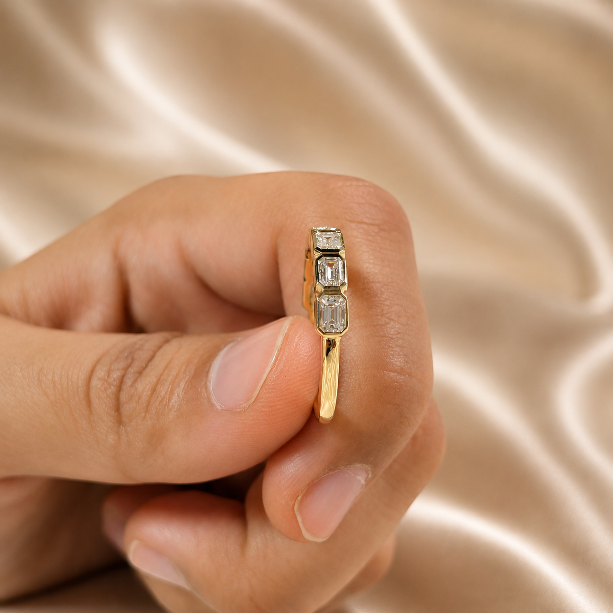 Emerald Lab Grown Diamond Wedding Band Handmade Eternity Band