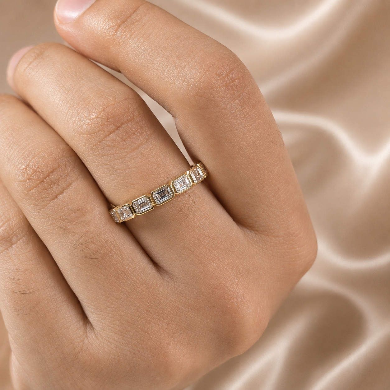 Emerald Lab Grown Diamond Wedding Band Handmade Eternity Band
