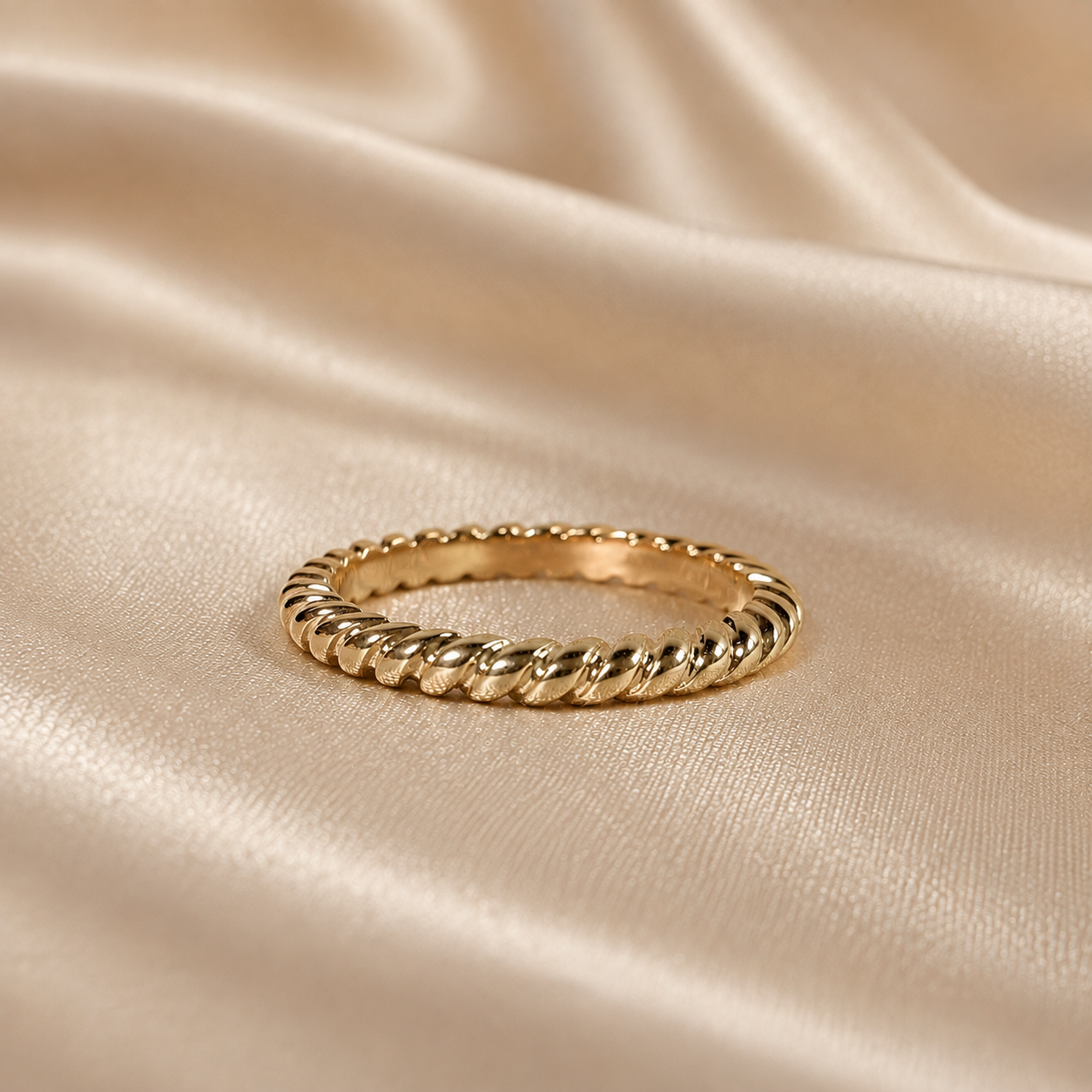 Twisted Rope Gold Ring Minimalist Wedding Band Thin Gold Eternity Band