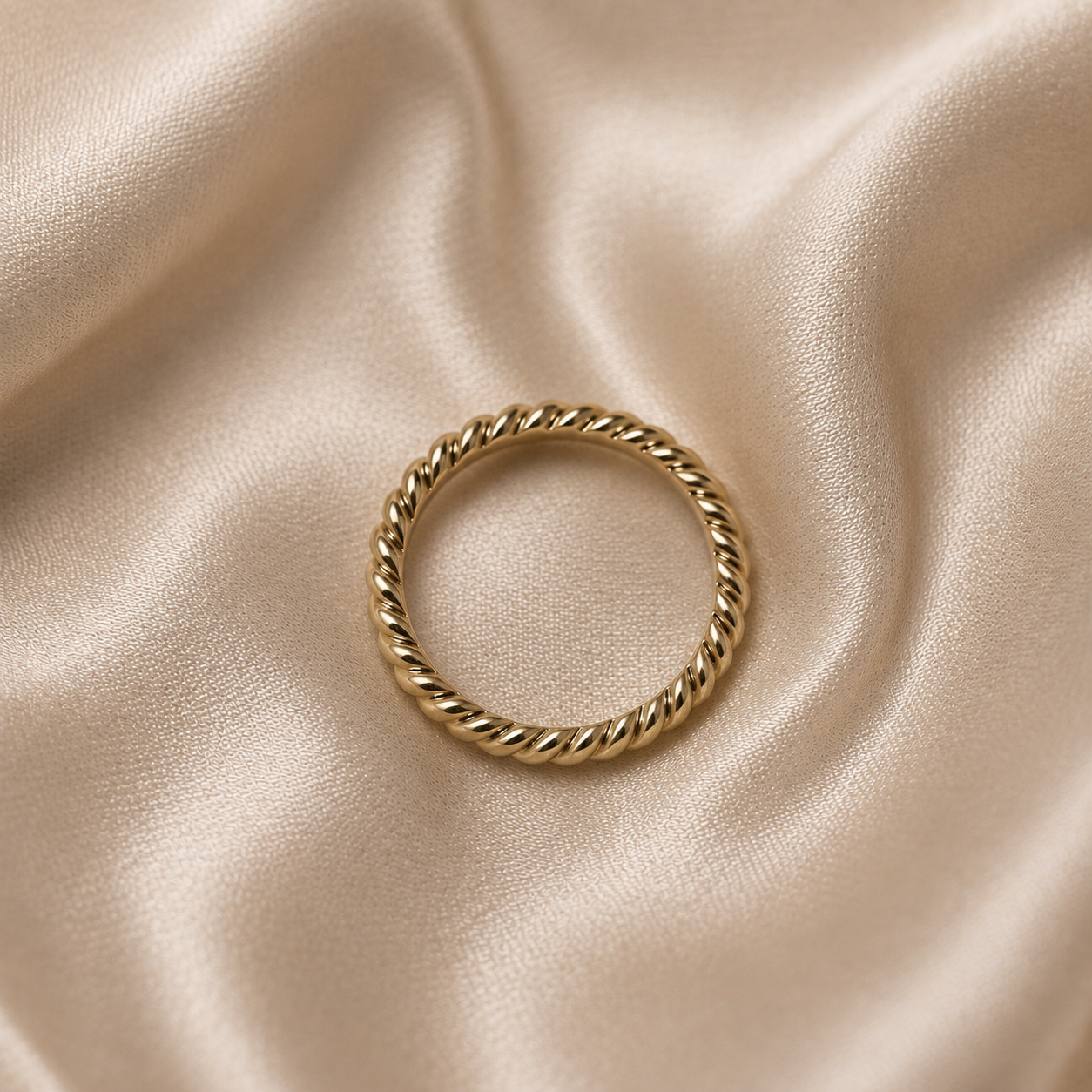 Twisted Rope Gold Ring Minimalist Wedding Band Thin Gold Eternity Band