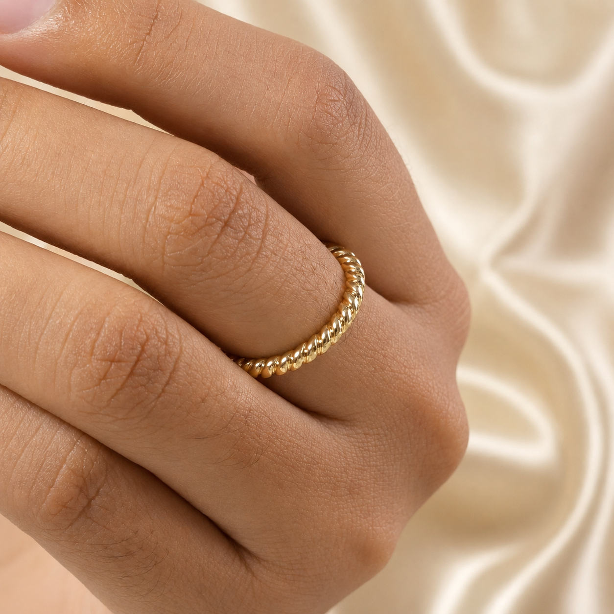Twisted Rope Gold Ring Minimalist Wedding Band Thin Gold Eternity Band