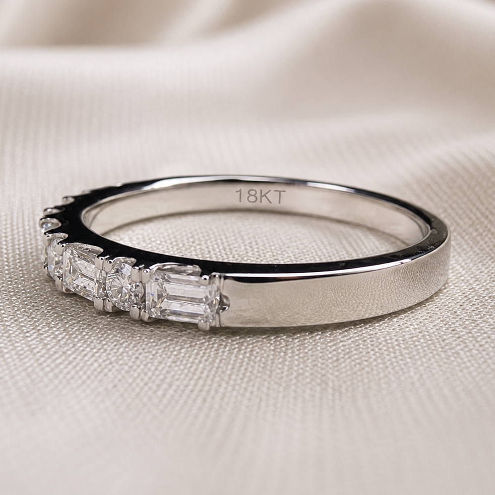 Baguette and Round Lab Grown Diamond Eternity Band Alternating Diamond Wedding Band