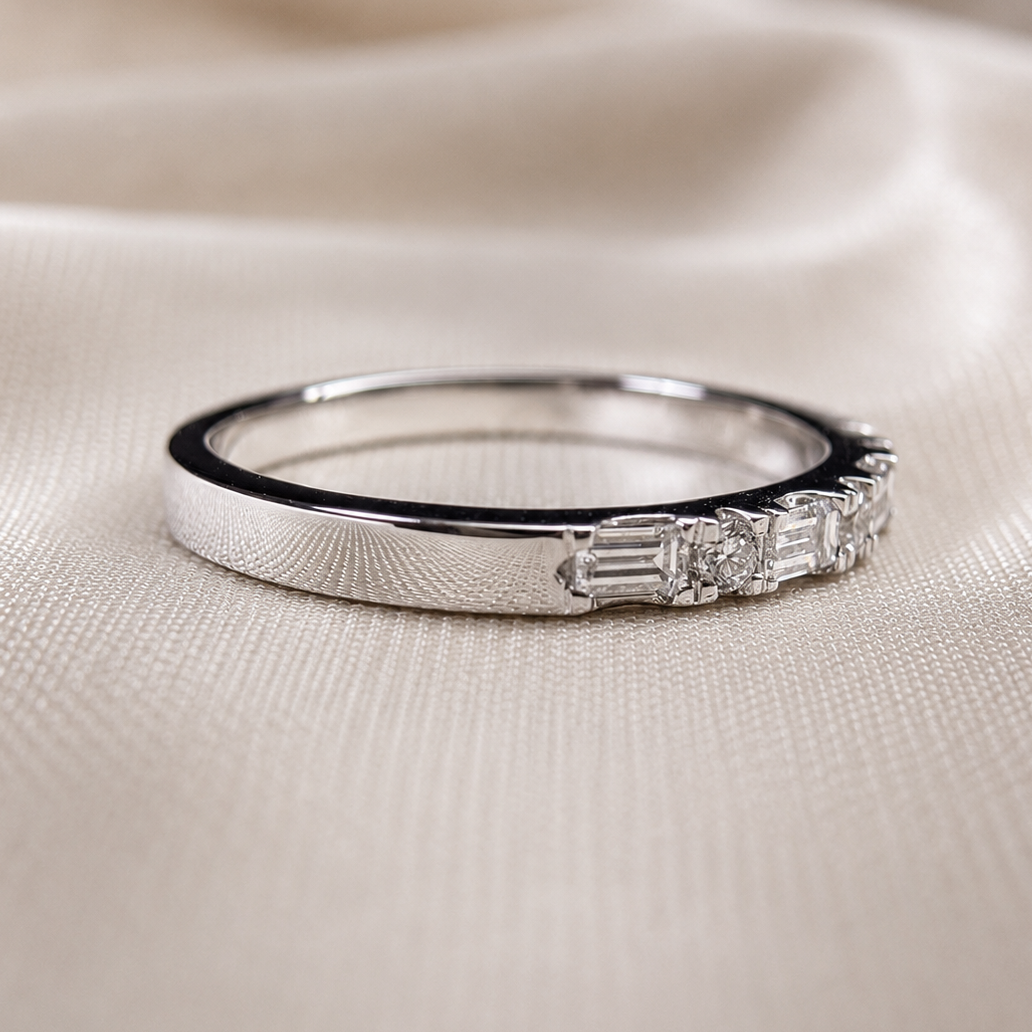 Baguette and Round Lab Grown Diamond Eternity Band Alternating Diamond Wedding Band