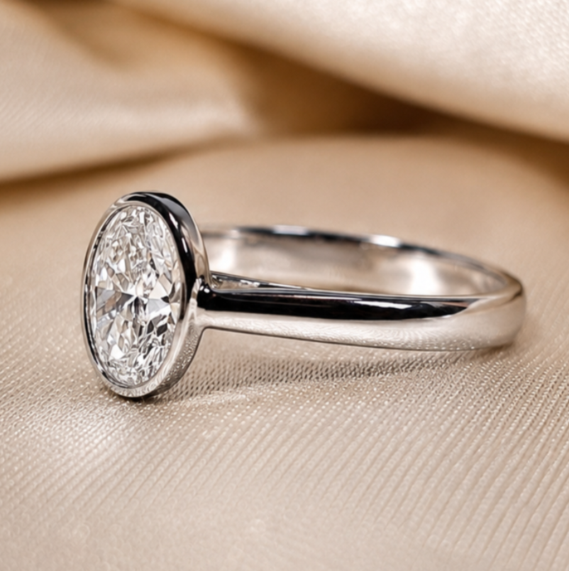 Oval Lab Grown Diamond Engagement Ring Solitaire Ring Anniversary Gift for Her