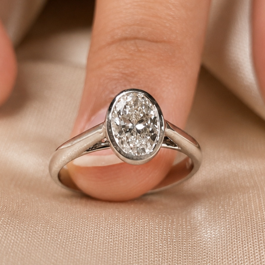 Oval Lab Grown Diamond Engagement Ring Solitaire Ring Anniversary Gift for Her
