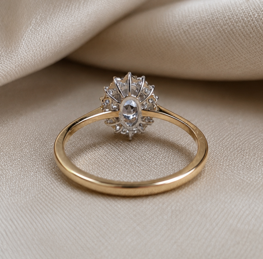 Oval Blue Sapphire Halo Engagement Ring Lab Grown Diamond Promise Ring