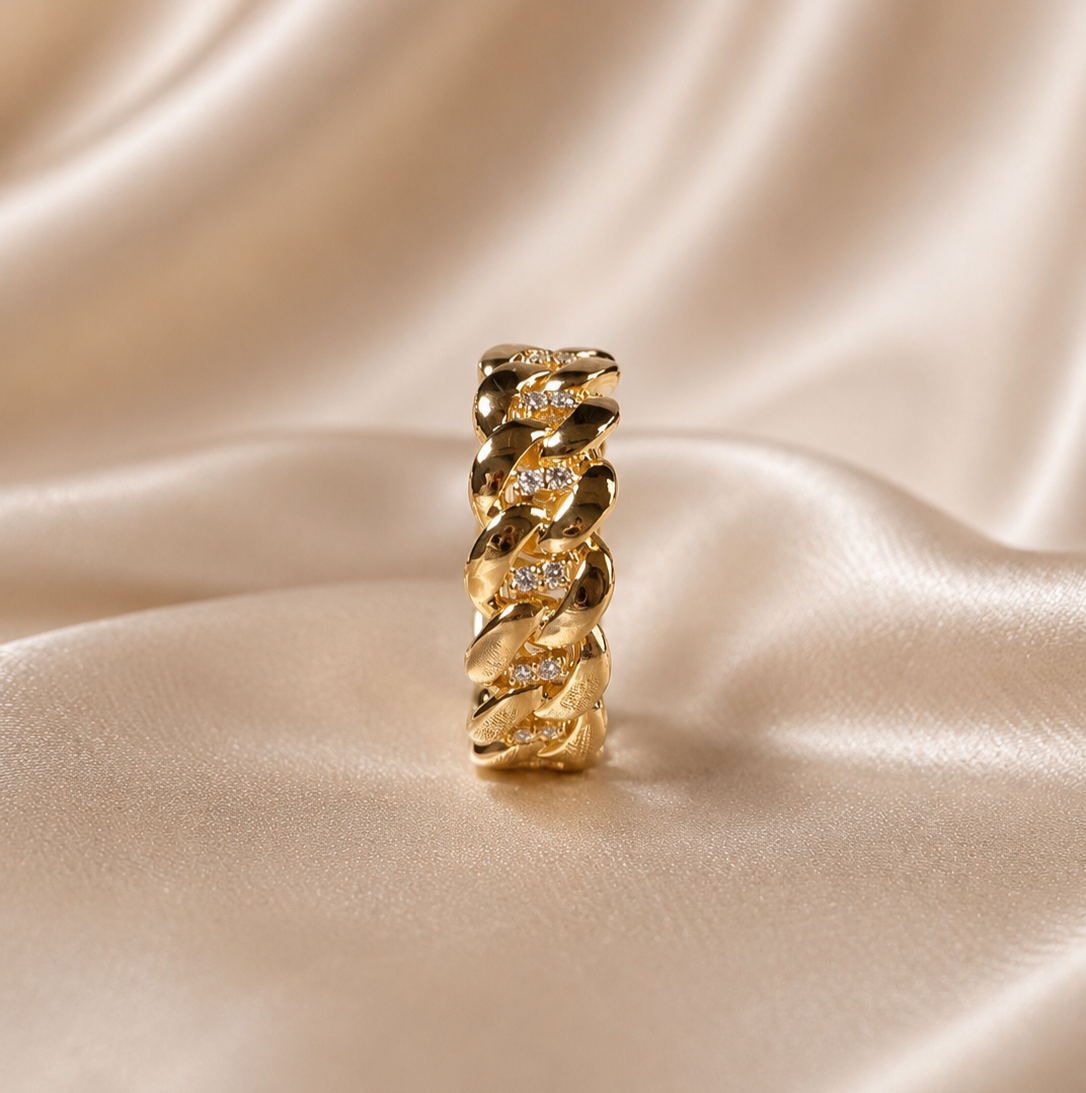 Cuban Link Ring Round Lab Grown Diamond Wedding Band