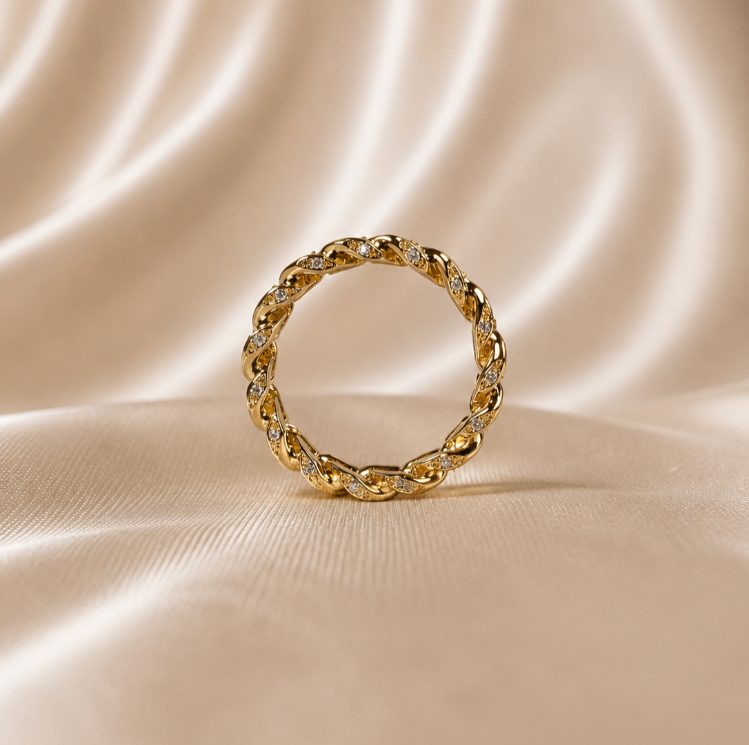 Cuban Link Ring Round Lab Grown Diamond Wedding Band