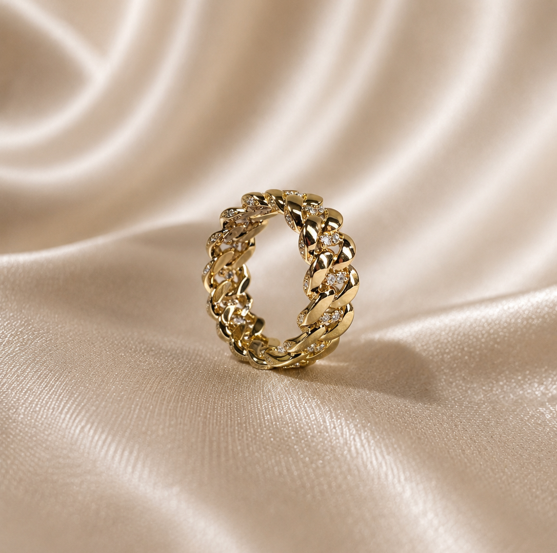 Cuban Link Ring Round Lab Grown Diamond Wedding Band