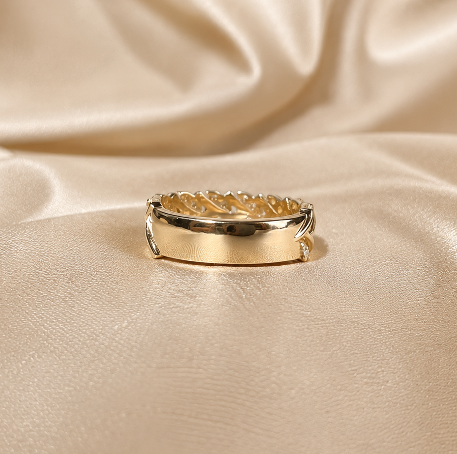 Round Lab Grown Diamond Leaf Ring Wedding Band Nature Inspired Diamond Ring