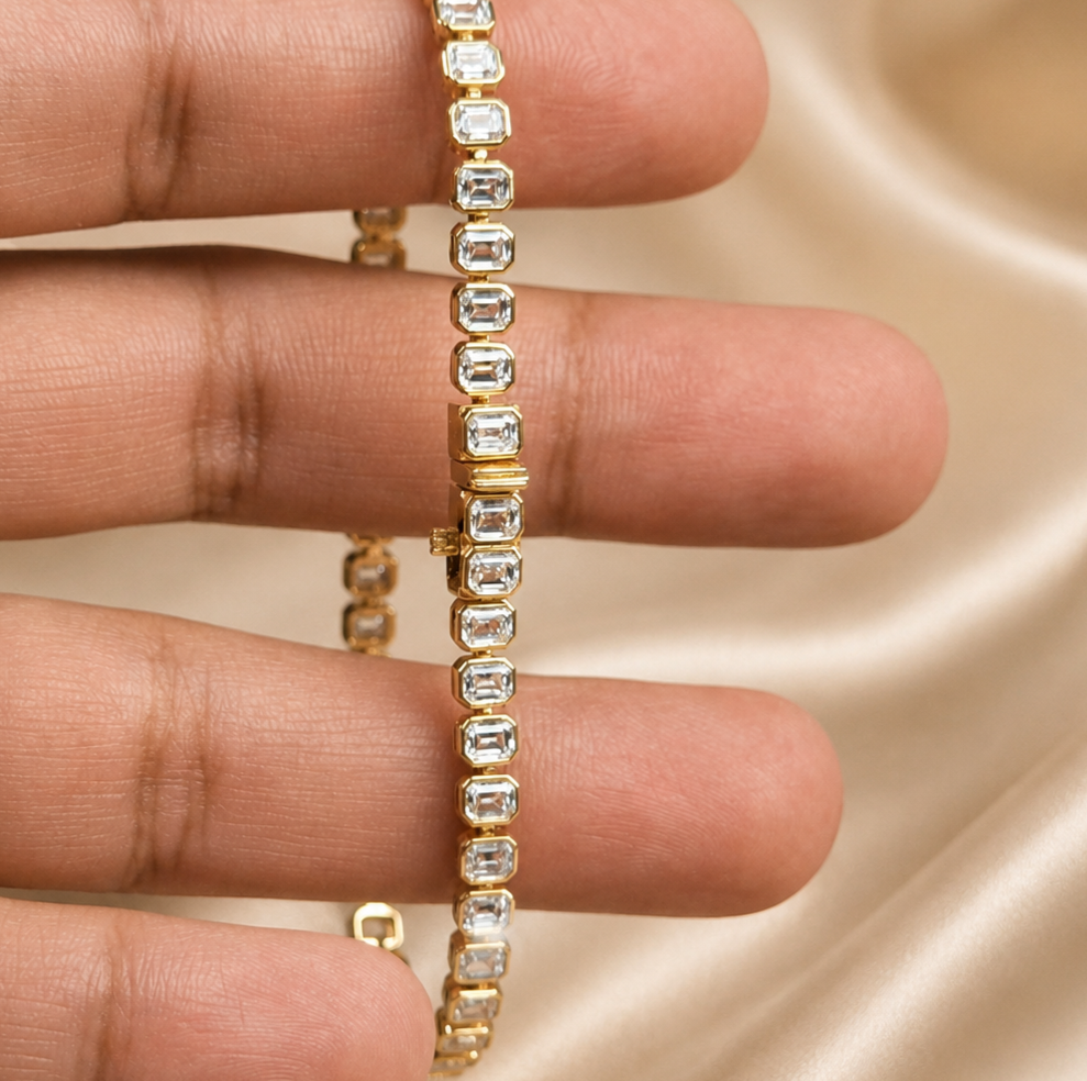 Emerald Cut Natural Diamond Tennis Bracelet Bezel Set Bracelet Diamond Bracelet Anniversary Gift For Her Fine Handmade Luxury Jewelry