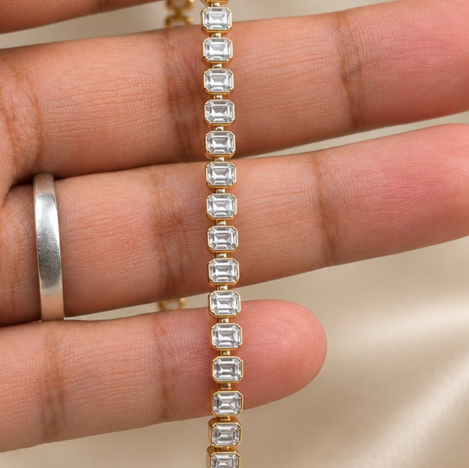 Emerald Cut Natural Diamond Tennis Bracelet Bezel Set Bracelet Diamond Bracelet Anniversary Gift For Her Fine Handmade Luxury Jewelry