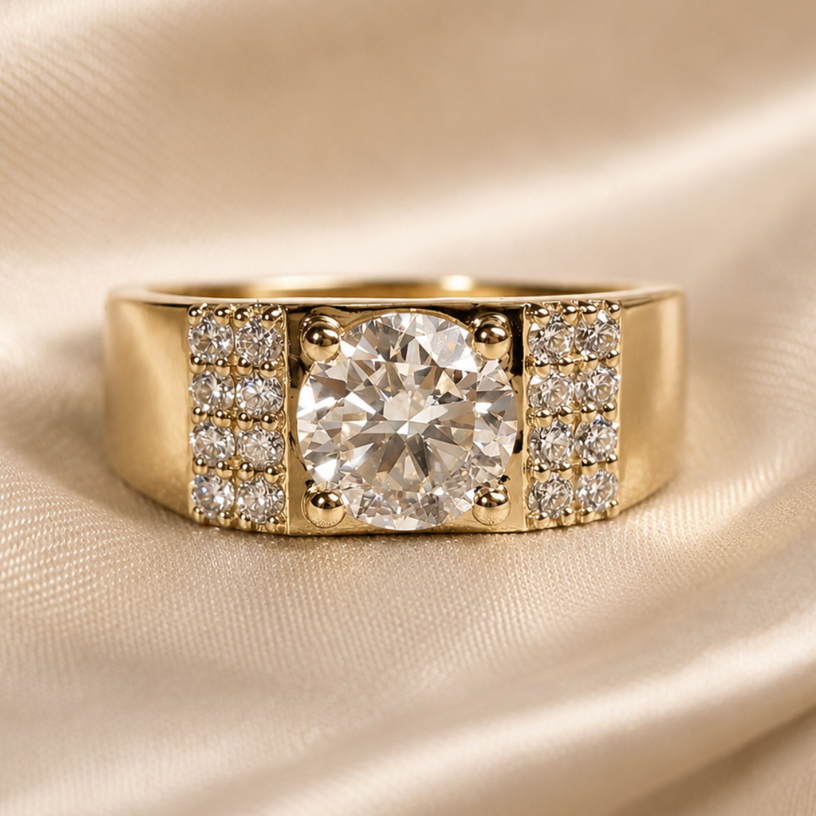 Round Lab Grown Diamond Men's Ring Engagement Ring Wedding Band For Him