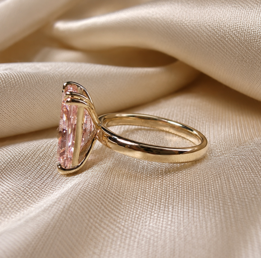 Pink Radiant Lab Grown Diamond Engagement Ring Handmade Ring Gift for Her