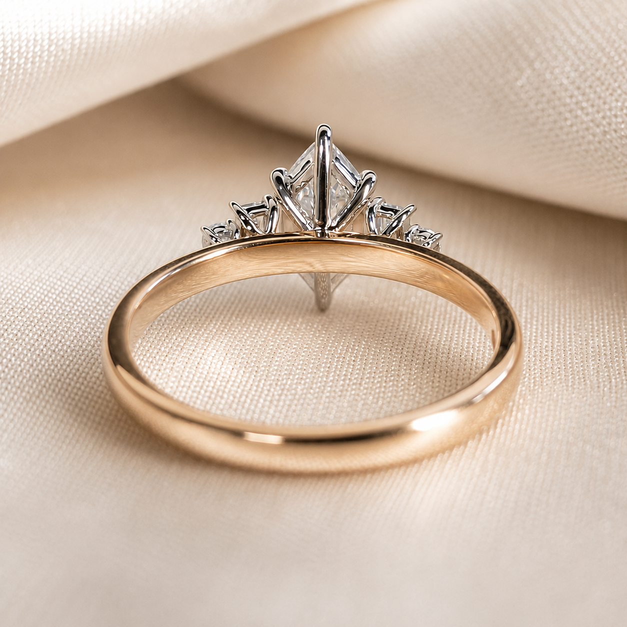 Dutch Marquise Hexagonal Lab Grown Diamond Engagement Ring Baguette & Round Side Stone