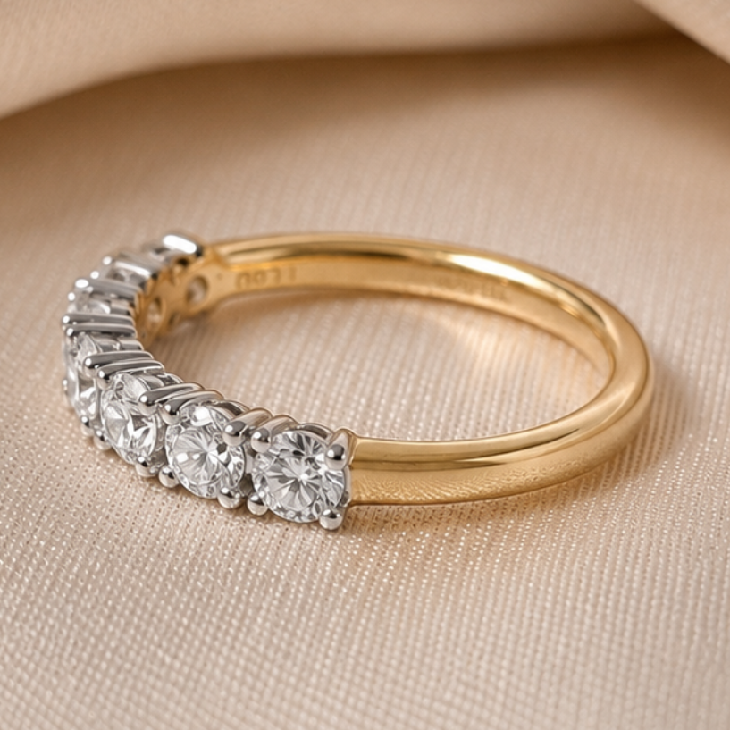 Round Lab Grown Diamond Half Eternity Band Minimalist Wedding Band