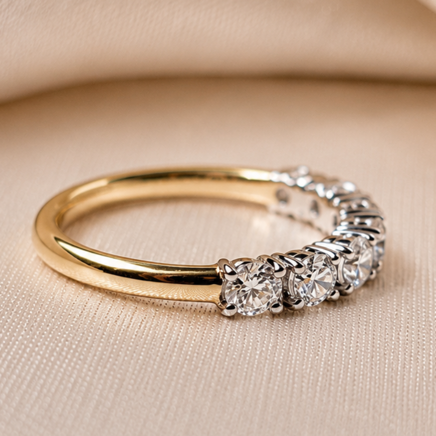 Round Lab Grown Diamond Half Eternity Band Minimalist Wedding Band