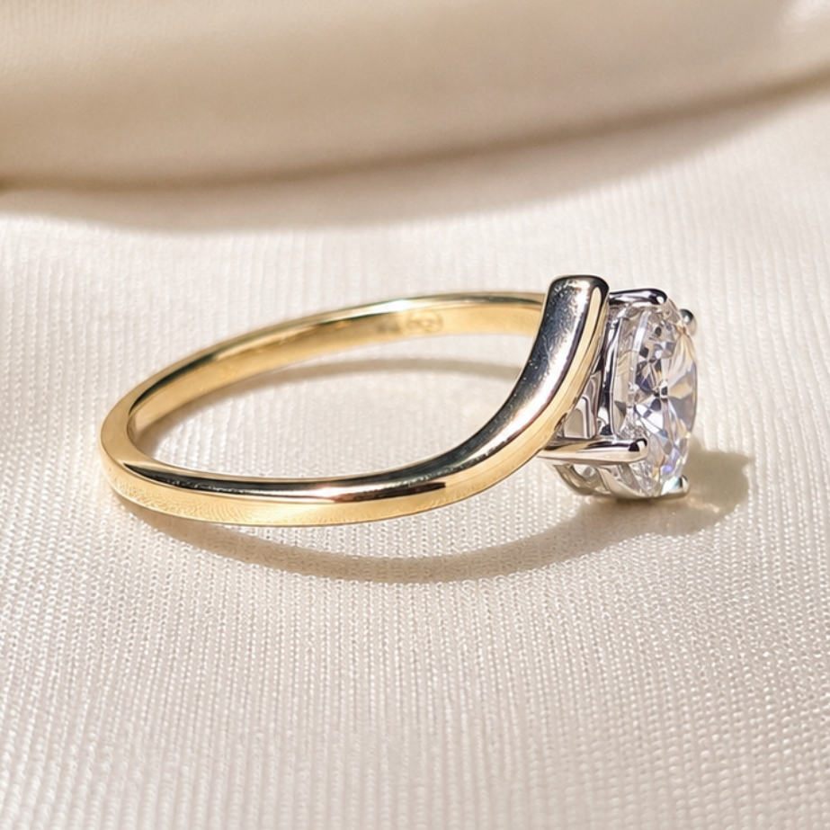 Oval Lab Grown Diamond Engagement Ring Bypass Set Ring