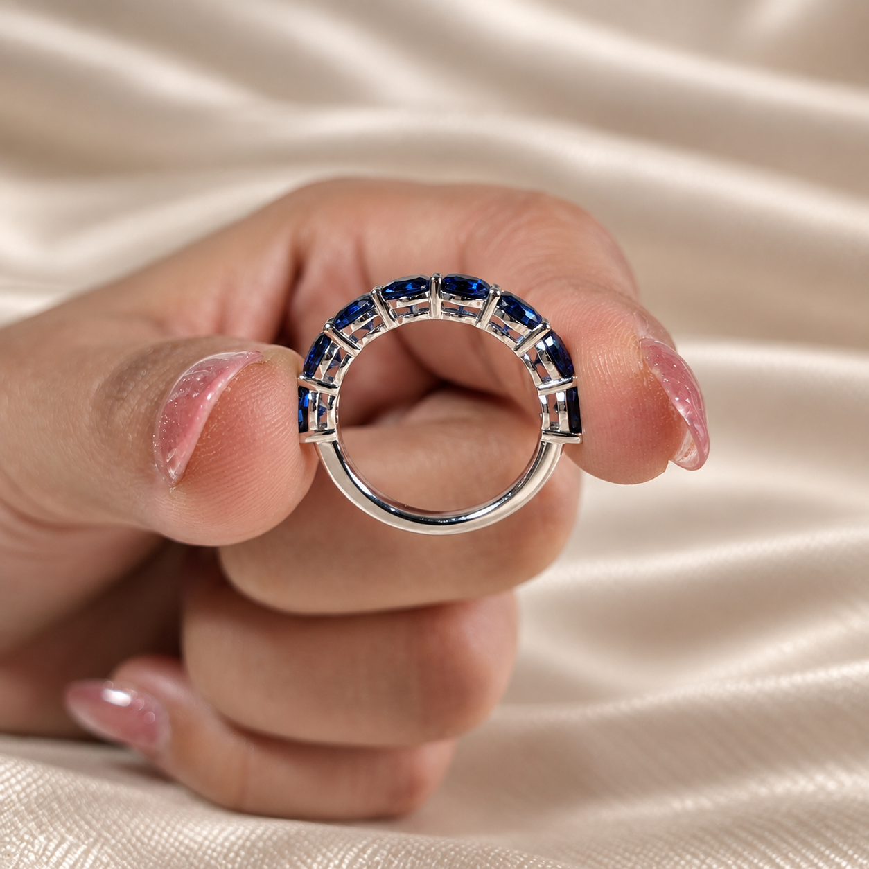 Blue Gemstone Eternity Band Deep Elegant Gemstone Ring Blue Band