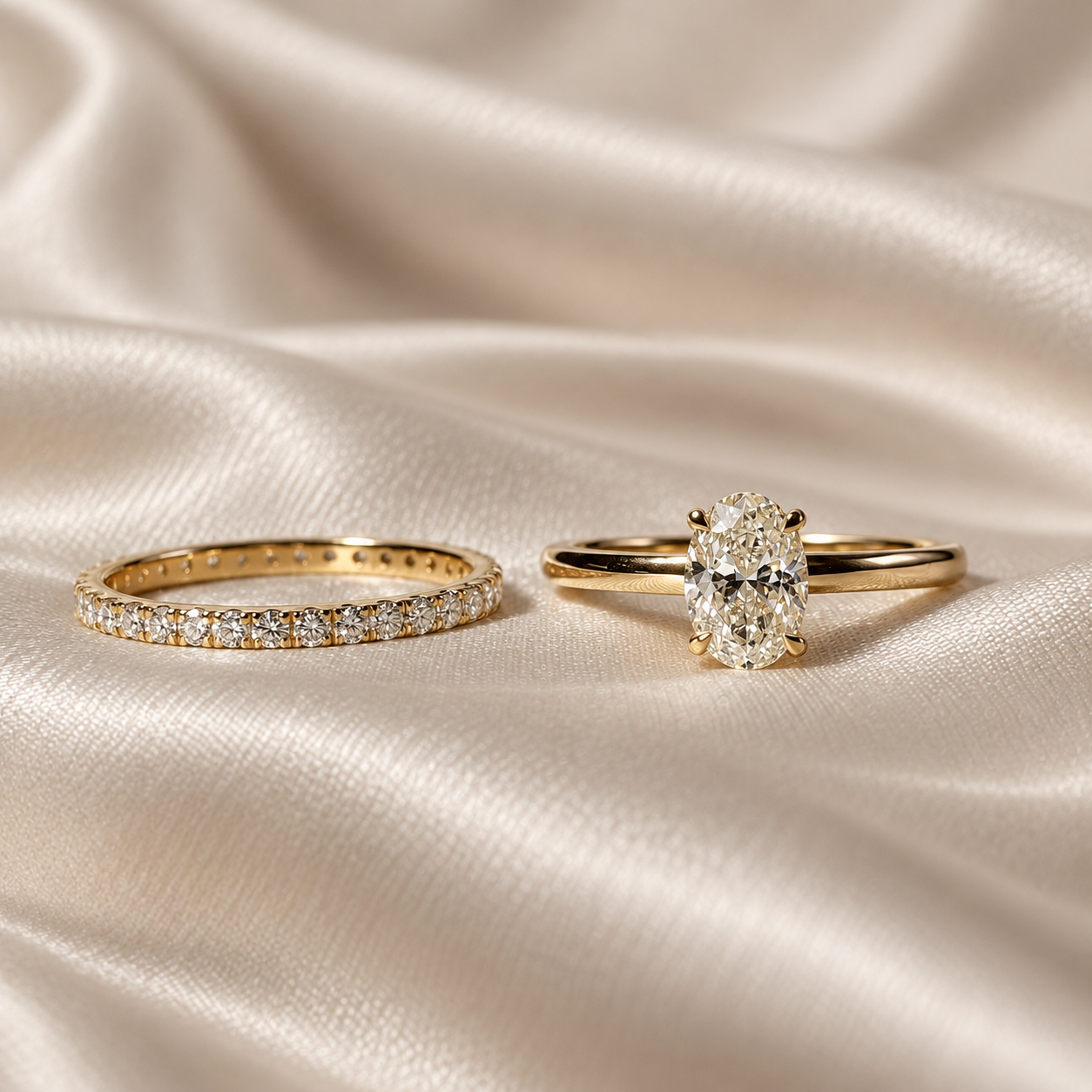 Oval Lab Grown Diamond Solitaire Engagement Ring Diamond Band Bridal Ring Set