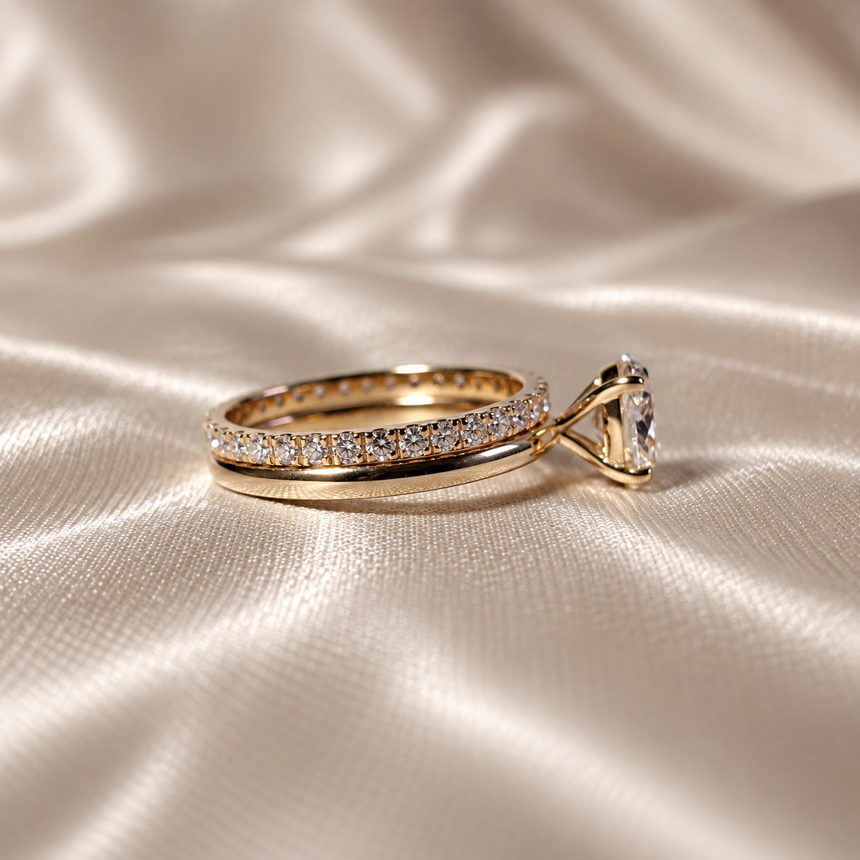 Oval Lab Grown Diamond Solitaire Engagement Ring Diamond Band Bridal Ring Set