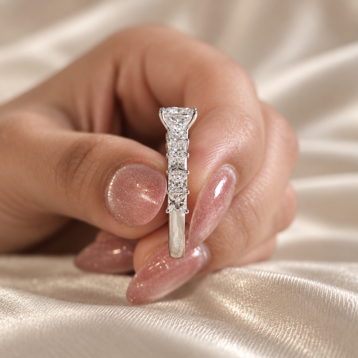 Princess Cut Diamond Engagement Ring Diamond Wedding Band Classic Elegant Bridal Jewelry