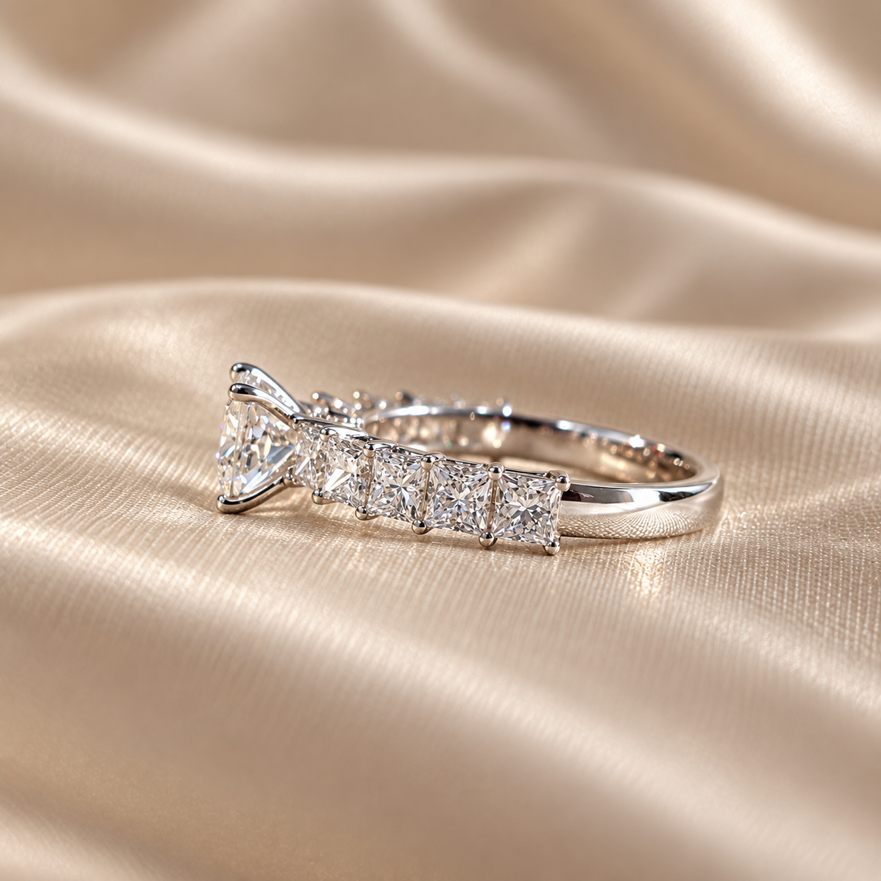 Princess Cut Diamond Engagement Ring Diamond Wedding Band Classic Elegant Bridal Jewelry