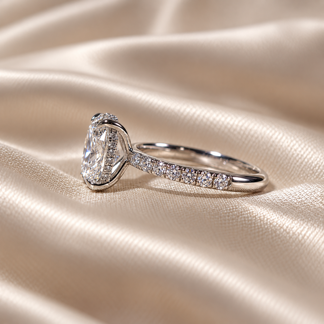 Oval Lab Grown Diamond Engagement Ring Pave Wedding Ring Minimalist Classic Bridal Fine Jewelry