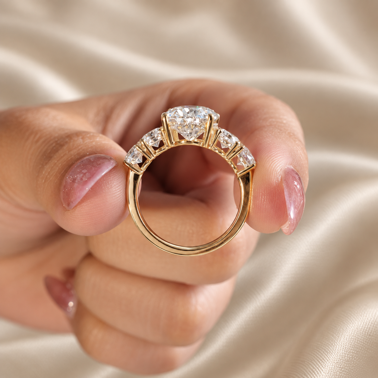 Oval Lab Grown Diamond Sparkling Three Stone Engagement Ring Classic Diamond Band Bridal Ring