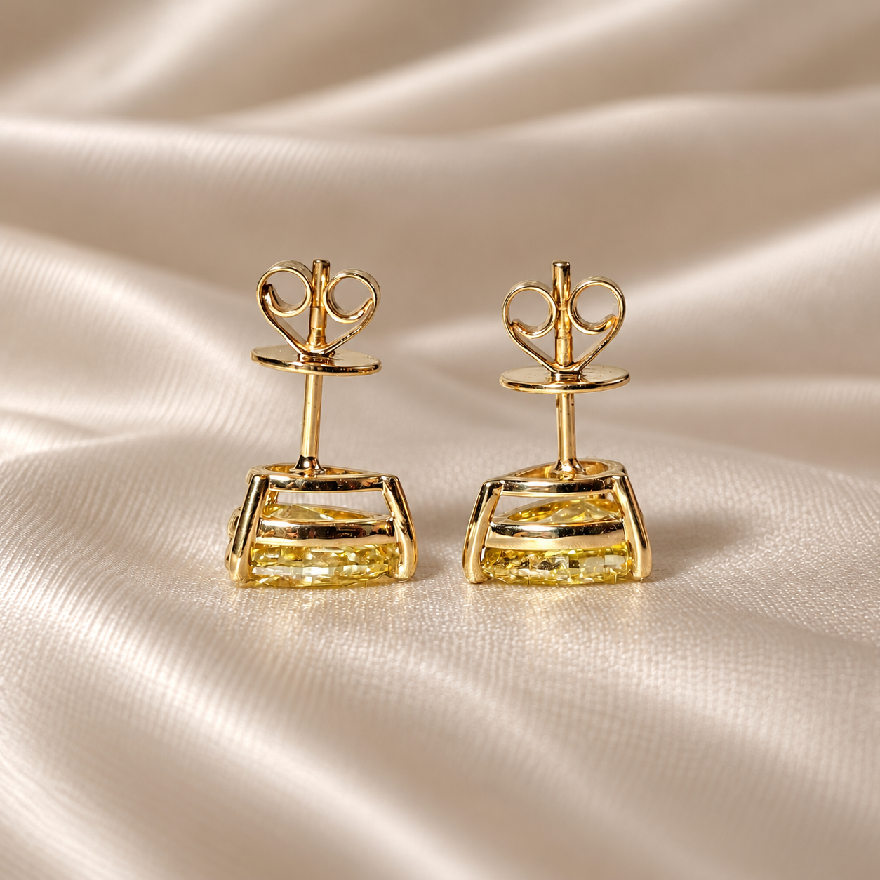 Yellow Pear Cut Lab Grown Diamond Stud Earrings Gold Teardrop Earrings
