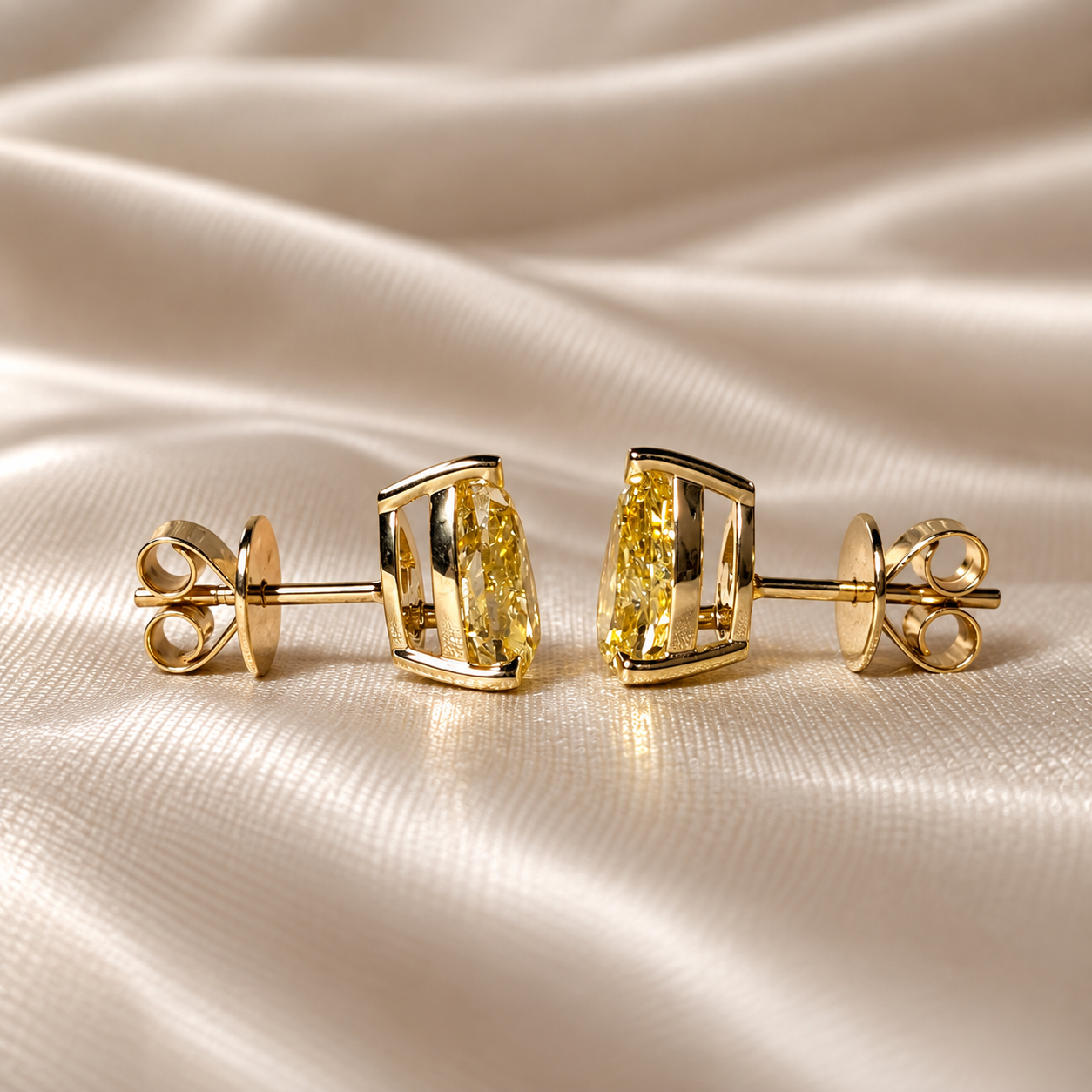 Yellow Pear Cut Lab Grown Diamond Stud Earrings Gold Teardrop Earrings