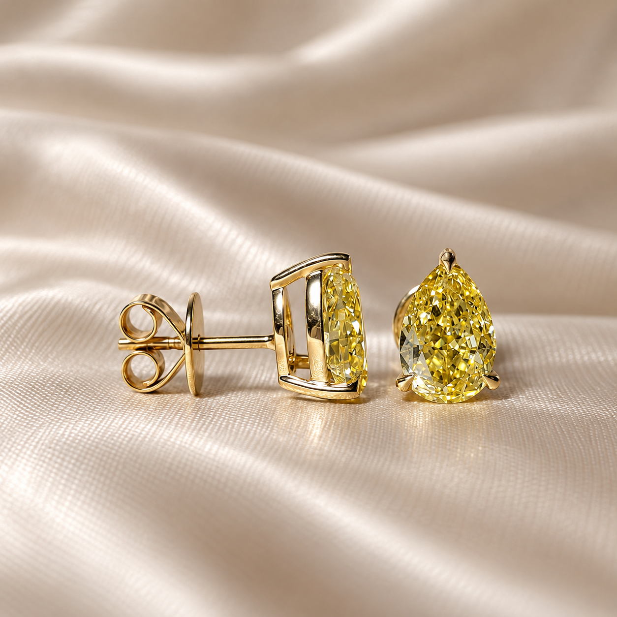 Yellow Pear Cut Lab Grown Diamond Stud Earrings Gold Teardrop Earrings
