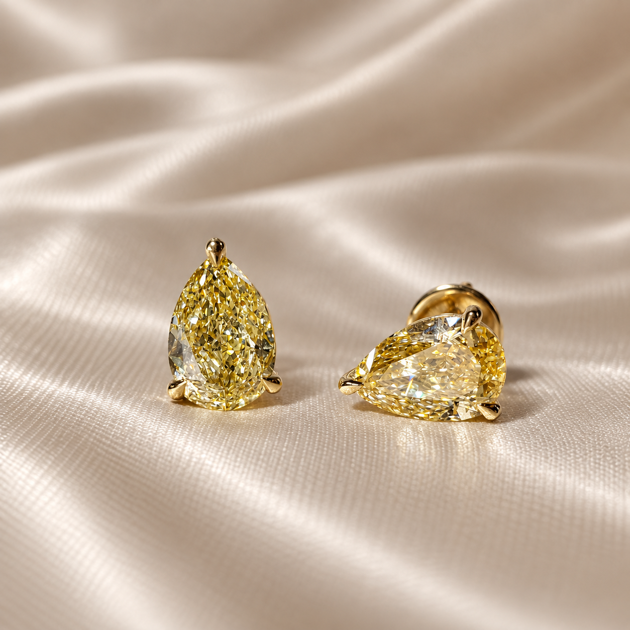 Yellow Pear Cut Lab Grown Diamond Stud Earrings Gold Teardrop Earrings