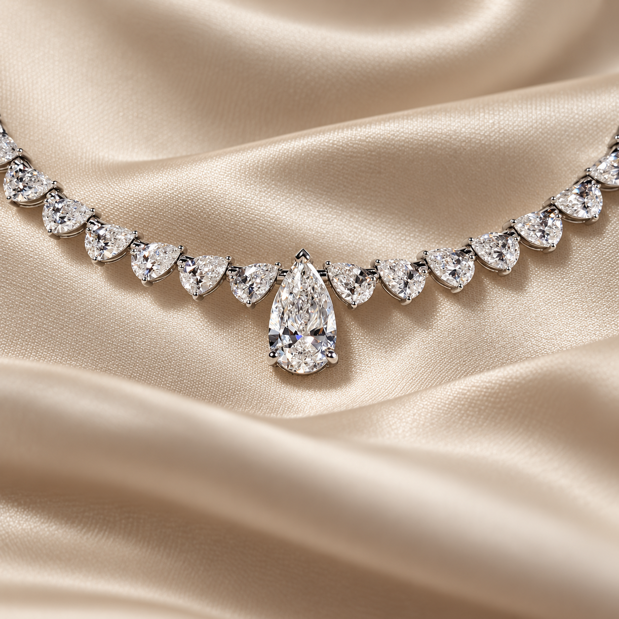 Pear Lab Grown Diamond Necklace Pear Drop Pendant Tennis Style Bridal Elegant Jewelry