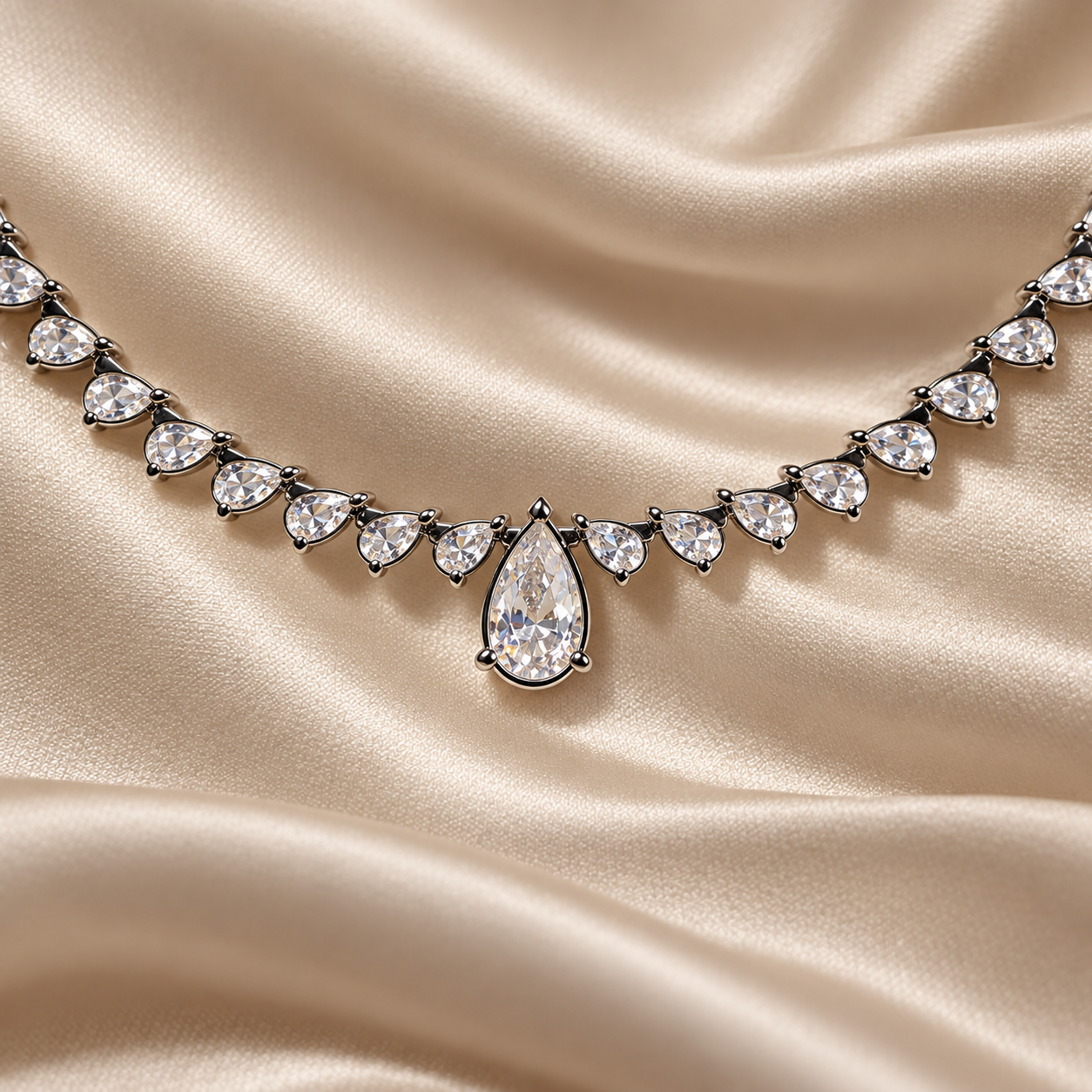 Pear Lab Grown Diamond Necklace Pear Drop Pendant Tennis Style Bridal Elegant Jewelry