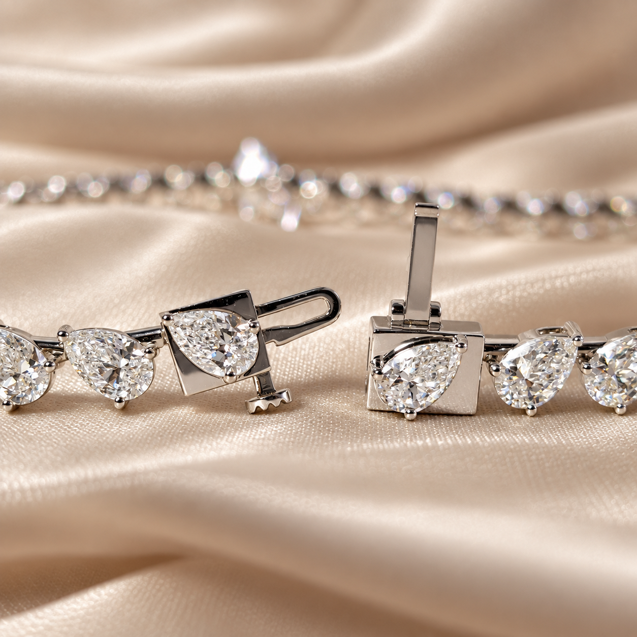 Pear Lab Grown Diamond Necklace Pear Drop Pendant Tennis Style Bridal Elegant Jewelry