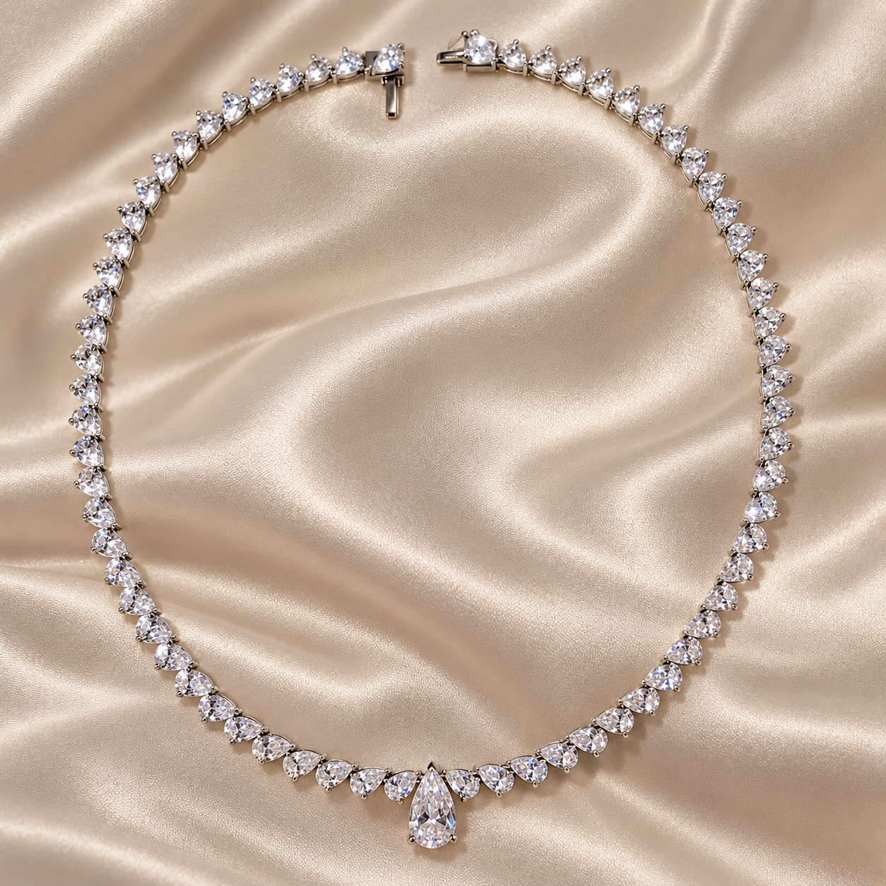 Pear Lab Grown Diamond Necklace Pear Drop Pendant Tennis Style Bridal Elegant Jewelry