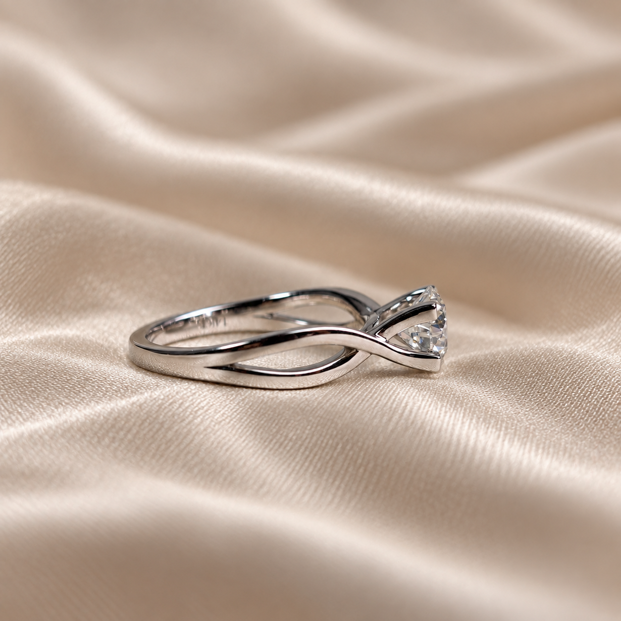 Round Lab Grown Diamond Engagement Ring Twisted Solitaire Ring