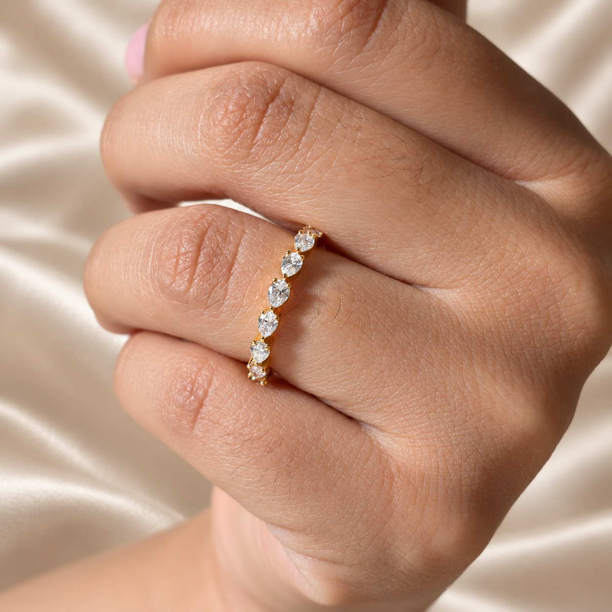 Pear Lab Grown Diamond Wedding Band Minimalist Stacking Ring