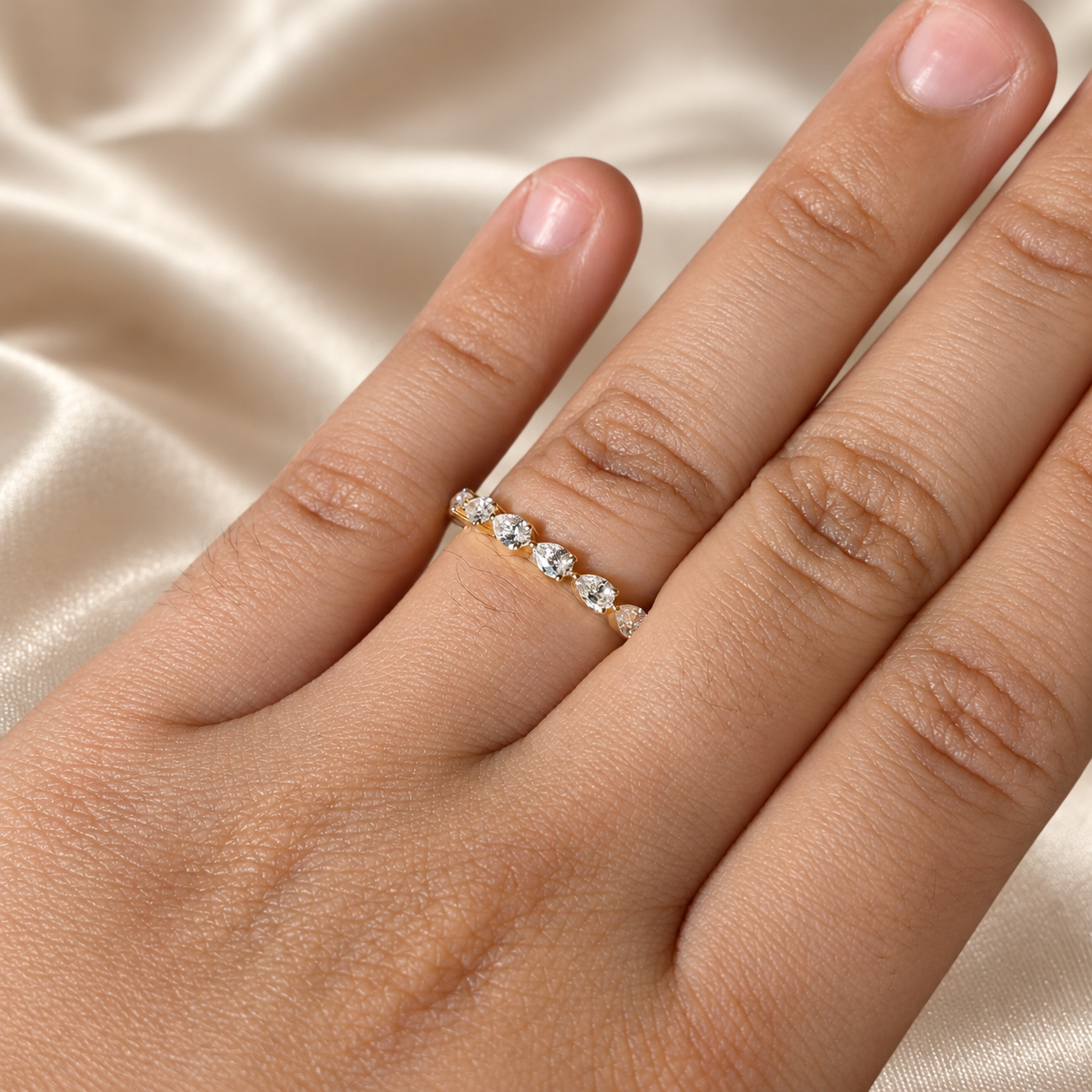 Pear Lab Grown Diamond Wedding Band Minimalist Stacking Ring