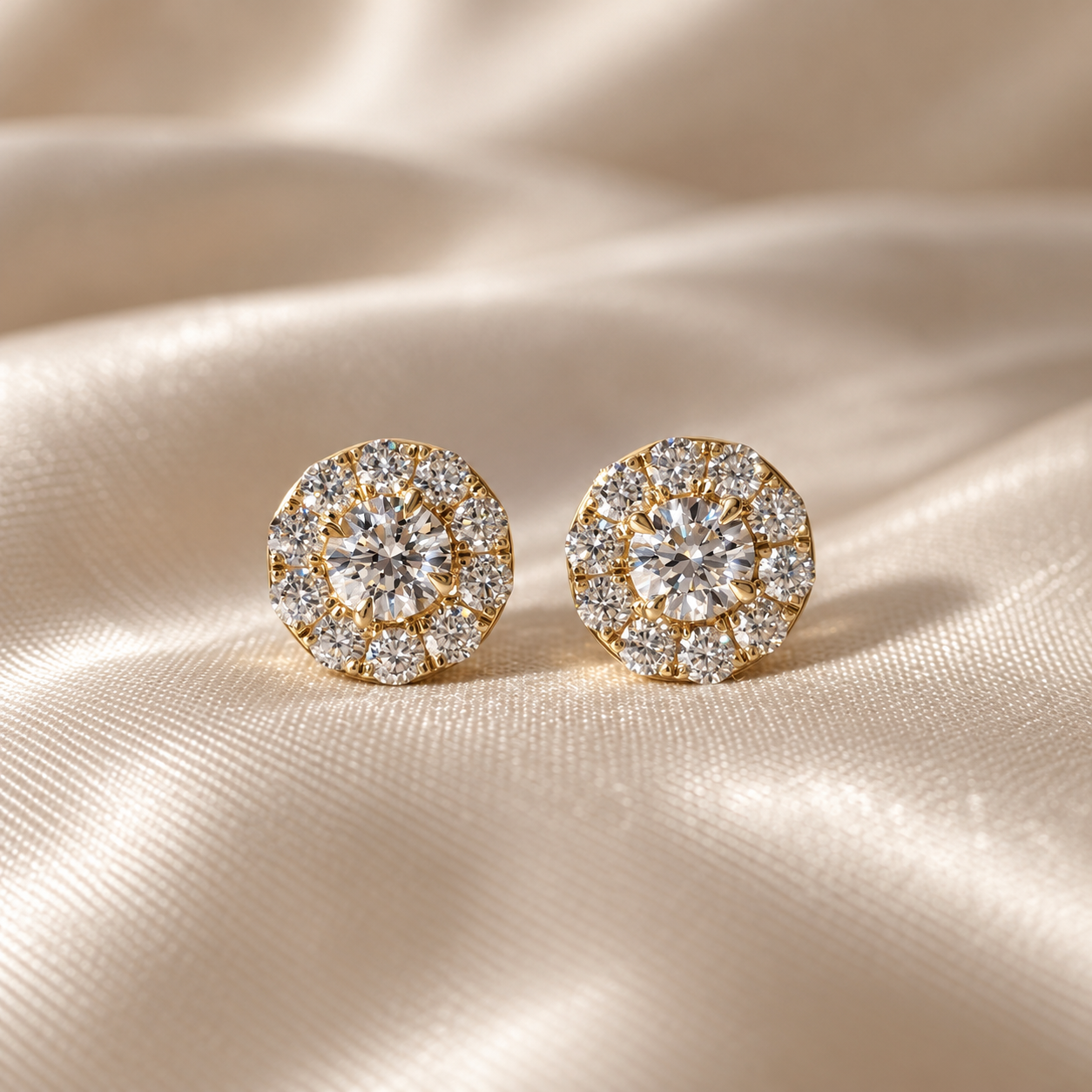 Round Lab Grown Diamond Halo Stud Earrings Elegant Custom Fine Jewelry