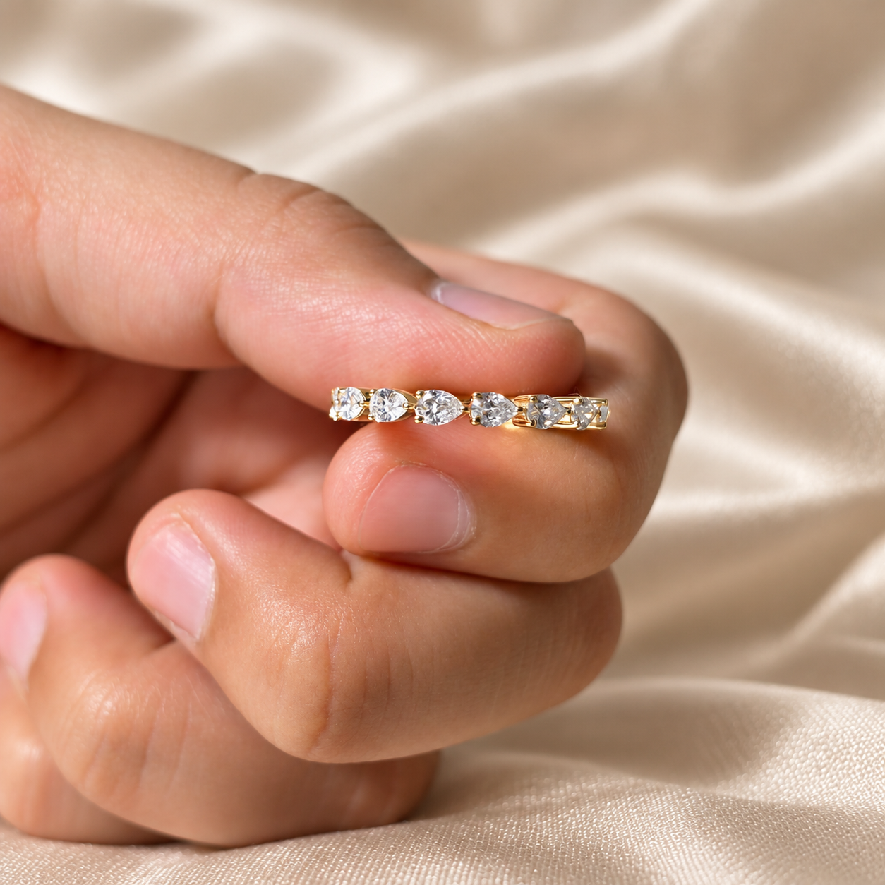 Pear Lab Grown Diamond Wedding Band Minimalist Stacking Ring
