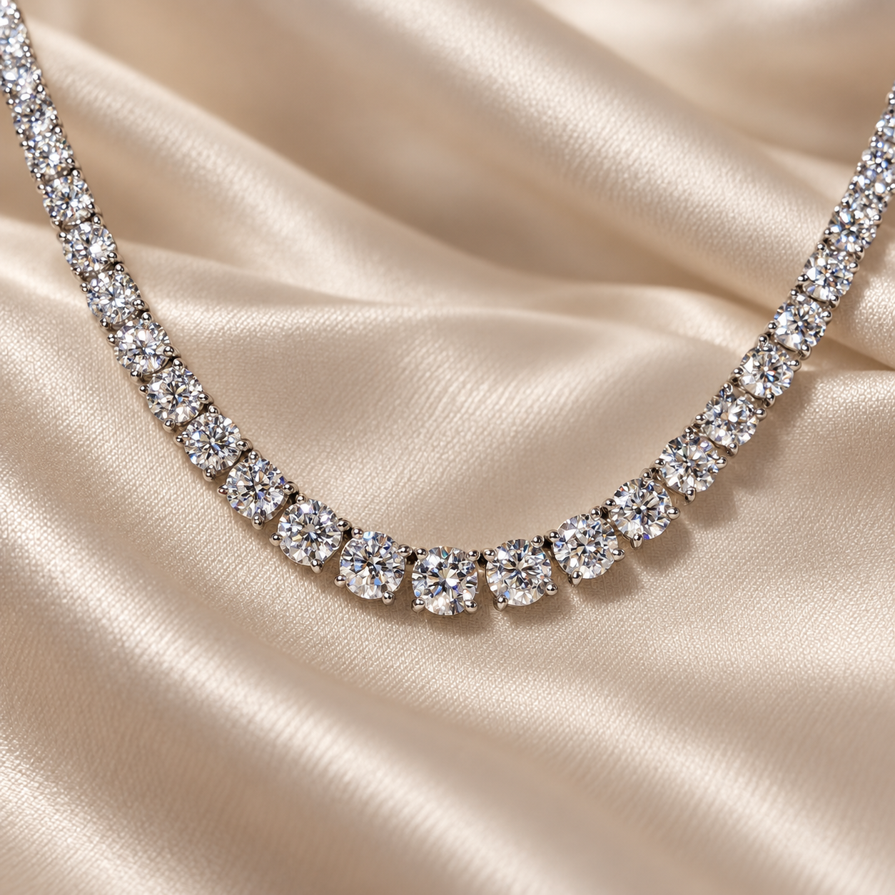 Round Lab Grown Diamond Graduated Necklace Elegant Tennis Necklace Custom Statement Jewelry