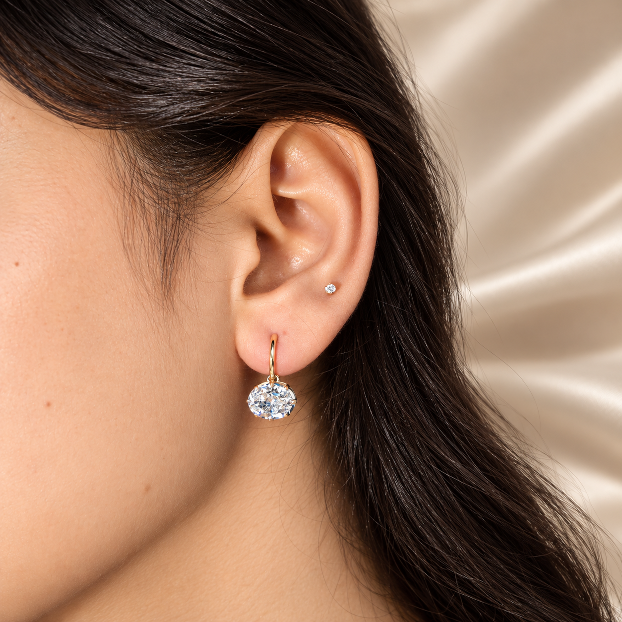 Oval Lab grown Diamond Drop Hoop Earrings Elegant Custom Earrings