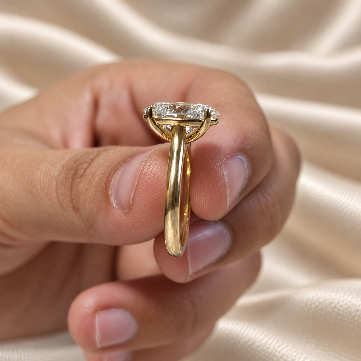 Oval Lab Grown Diamond Solitaire Engagement Ring Cathedral Shank Ring Custom Classic Bridal Jewelry