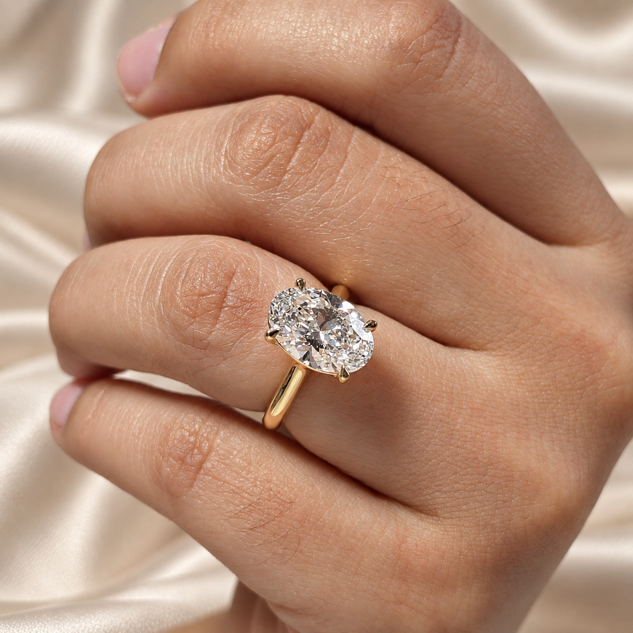Oval Lab Grown Diamond Solitaire Engagement Ring Cathedral Shank Ring Custom Classic Bridal Jewelry