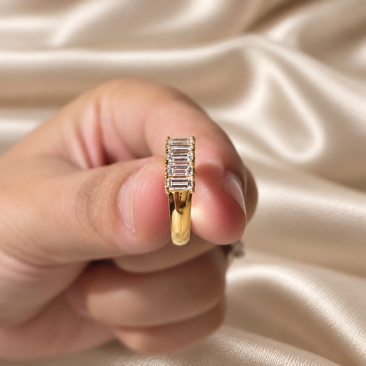 Baguette Lab Grown Diamond Half Eternity Band Elegant Sophisticated Minimalist Custom Wedding Band
